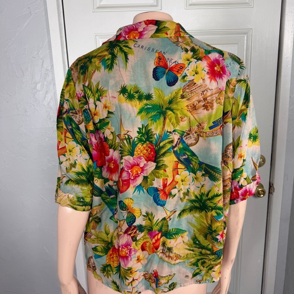 CITRON Santa Monica Womens Blouse M Hawaiian Button Rayon Shirt Top Boxy E18 - Picture 4 of 6